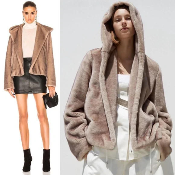 Helmut Lang Hooded Faux Mink Fur Bomber Jacket M